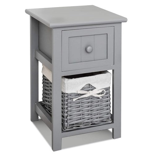 Nightstand, Solid Wood Bedside Table with Drawer and Wicker Basket for Home, Living Room, Bedroom 31 x 28 x 45cm (Grey) Nightstand, Solid Wood Bedside Table with Drawer and Wicker Basket for Home, Living Room, Bedroom 31 x 28 x 45cm (Grey)